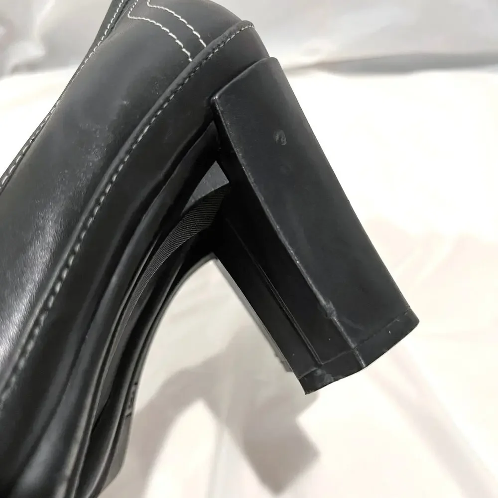 Vintage 90s Lace Up Oxford Size 8.5 Black Leather Square Toe Heels VS Macbeth - Picture 9 of 15